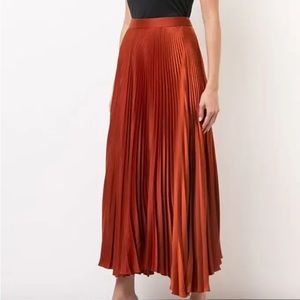 A.L.C Women's Bobby Pleated Satin Midi Skirt in Rust Orange Size US 8